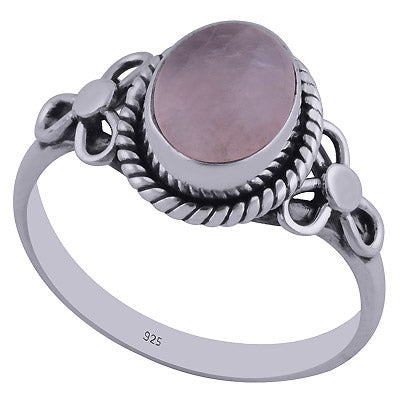 Stunning Handcrafted Flower Around Rose Quartz Oval Shape 925 Sterling Solid Silver Ring - R3402356-54