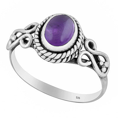 Gorgeous Handwork Around Amethyst Oval Shape 925 Sterling Solid Silver Ring - R3402359-51
