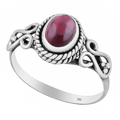 Gorgeous Handwork Around Garnet Oval Shape 925 Sterling Solid Silver Ring - R3402359-52