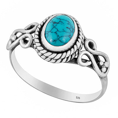 Gorgeous Handwork Around Turquoise Oval Shape 925 Sterling Solid Silver Ring - R3402359-53