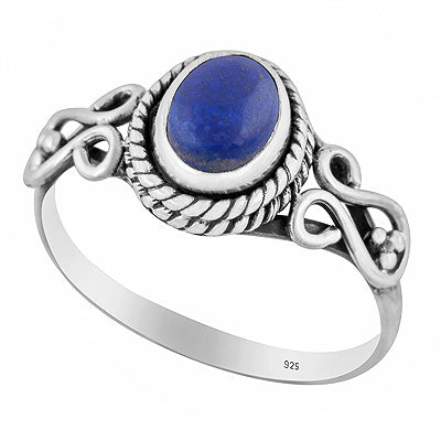 Gorgeous Handwork Around Lapis Oval Shape 925 Sterling Solid Silver Ring - R3402359-56