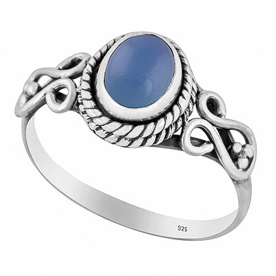 Gorgeous Handwork Around Blue Chalcedony Oval Shape 925 Sterling Solid Silver Ring - R3402359-58