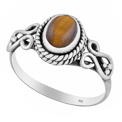 Gorgeous Handwork Around Tiger's Eye Oval Shape 925 Sterling Solid Silver Ring - R3402359-60