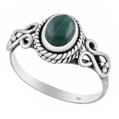 Gorgeous Handwork Around Malachite Oval Shape 925 Sterling Solid Silver Ring - R3402359-61