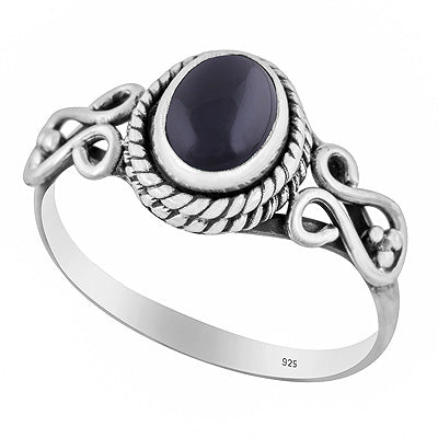 Gorgeous Handwork Around Black Onyx Oval Shape 925 Sterling Solid Silver Ring - R3402359-62