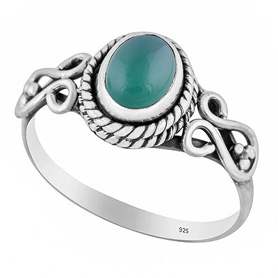 Gorgeous Handwork Around Green Onyx Oval Shape 925 Sterling Solid Silver Ring - R3402359-63
