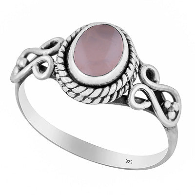 Gorgeous Handwork Around Rose Quartz Oval Shape 925 Sterling Solid Silver Ring - R3402359-64
