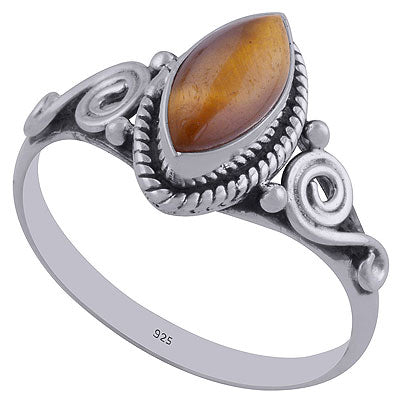 Beautiful Wire & Rawa Work Around Tiger's Eye Marquise Shape 925 Sterling Solid Silver Ring - R3402362-32
