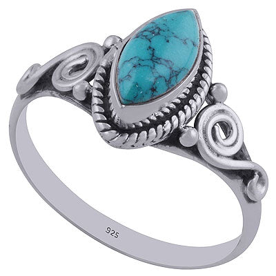 Beautiful Wire & Rawa Work Around Turquoise Marquise Shape 925 Sterling Solid Silver Ring - R3402362-8