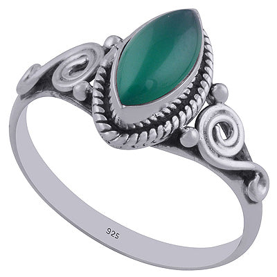 Beautiful Wire & Rawa Work Around Green Onyx Marquise Shape 925 Sterling Solid Silver Ring - R3402362-84