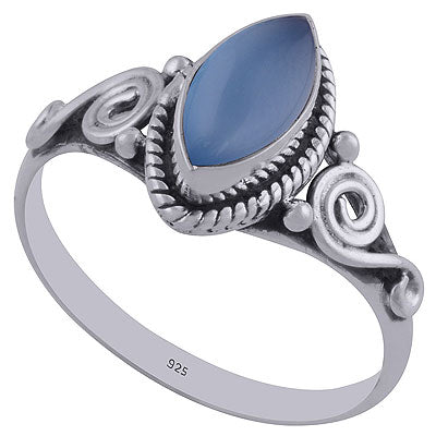 Beautiful Wire & Rawa Work Around Blue Chalcedony Marquise Shape 925 Sterling Solid Silver Ring - R3402362-92