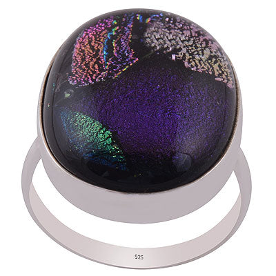Beautiful Gemstone Dichroic Glass Oval Shape 925 Sterling Solid Silver Ring - R3402370-118