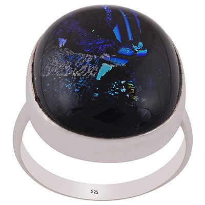 Beautiful Gemstone Dichroic Glass Oval Shape 925 Sterling Solid Silver Ring - R3402370-121