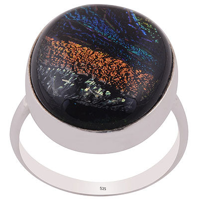 Beautiful Gemstone Dichroic Glass Oval Shape 925 Sterling Solid Silver Ring - R3402370-123