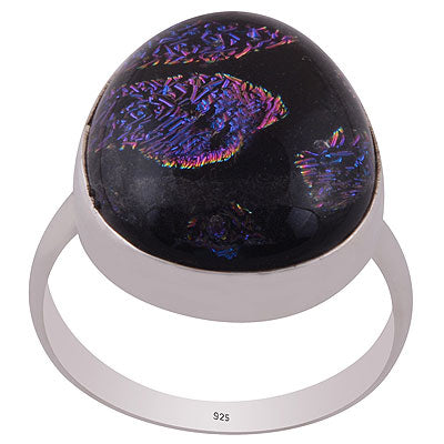 Beautiful Gemstone Dichroic Glass Oval Shape 925 Sterling Solid Silver Ring - R3402370-133