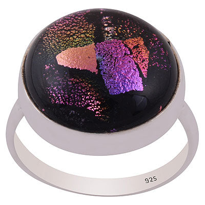 Beautiful Gemstone Dichroic Glass Round Shape 925 Sterling Solid Silver Ring - R3402370-134