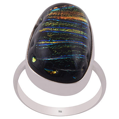 Beautiful Gemstone Dichroic Glass Fancy Shape 925 Sterling Solid Silver Ring - R3402370-145