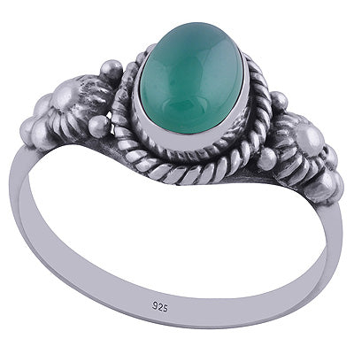 Alluring Flower Around Green Onyx Oval Shape 925 Sterling Solid Silver Ring - R3402372-30