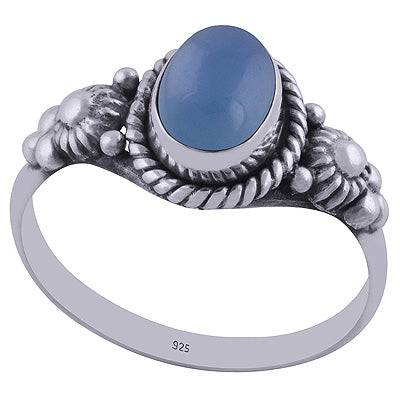 Alluring Flower Around Blue Chalcedony Oval Shape 925 Sterling Solid Silver Ring - R3402372-40
