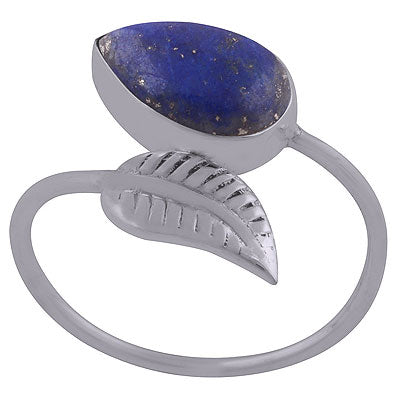Gorgeous Textured Leaf With Lapis Pear Shape 925 Sterling Solid Silver Rings - R3402402-24