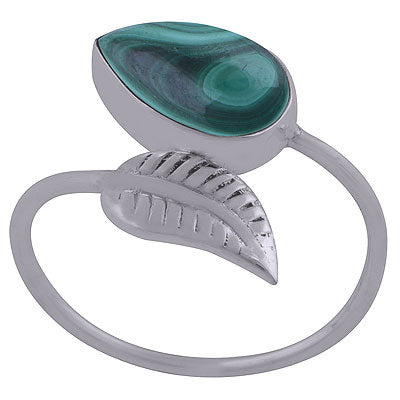 Gorgeous Textured Leaf With Malachite Pear Shape 925 Sterling Solid Silver Rings - R3402402-70