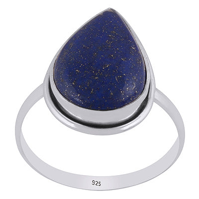 Beautiful Plain Lapis Pear Shape 925 Sterling Solid Silver Rings - R3402405-51