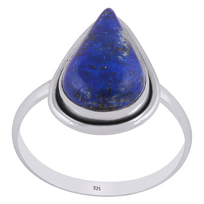 Beautiful Plain Lapis Pear Shape 925 Sterling Solid Silver Rings - R3402405-52
