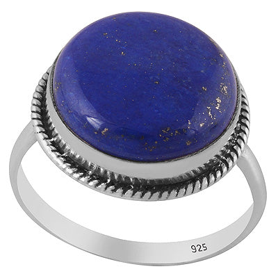 Stunning Statement Lapis Round Shape 925 Sterling Solid Silver Ring - R3402406-38