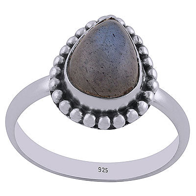 Beautiful Rawa Work Around Labradorite Pear Shape 925 Sterling Solid Silver Ring - R3402413-1