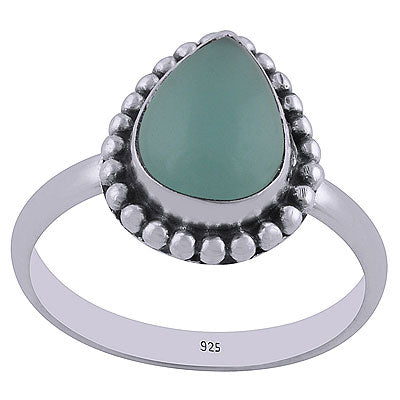 Beautiful Rawa Work Around Aqua Chalcedony Pear Shape 925 Sterling Solid Silver Ring - R3402413-61
