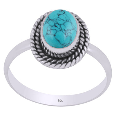 Authentic Wire Work Around Turquoise Oval Shape 925 Sterling Solid Silver Ring - R3402421-53