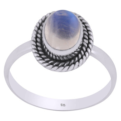 Authentic Wire Work Around Rainbow Moonstone Oval Shape 925 Sterling Solid Silver Ring - R3402421-54