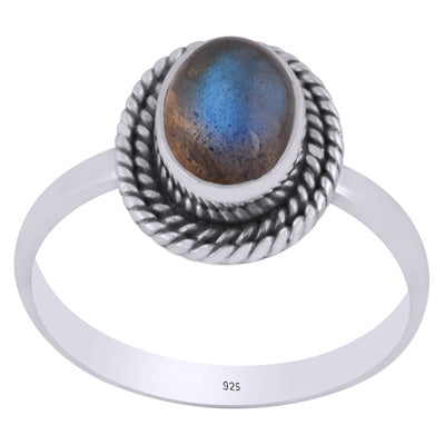 Authentic Wire Work Around Labradorite Oval Shape 925 Sterling Solid Silver Ring - R3402421-55