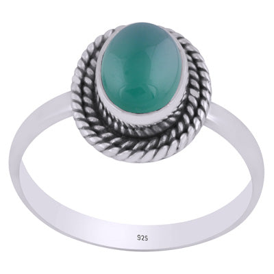 Authentic Wire Work Around Green Onyx Oval Shape 925 Sterling Solid Silver Ring - R3402421-58