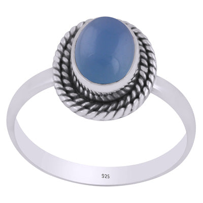 Authentic Wire Work Around Blue Chalcedony Oval Shape 925 Sterling Solid Silver Ring - R3402421-59