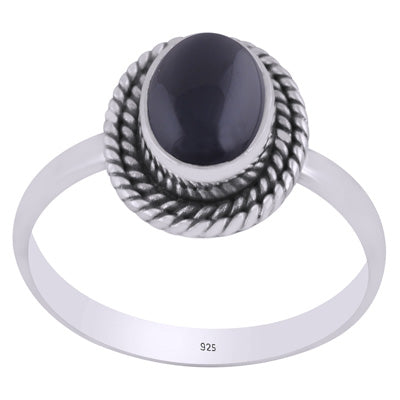 Authentic Wire Work Around Black Onyx Oval Shape 925 Sterling Solid Silver Ring - R3402421-64