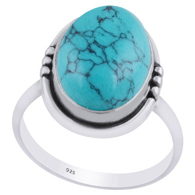 Minimal Rawa Work Around Turquoise Oval Shape 925 Sterling Solid Silver Ring - R3402423-30