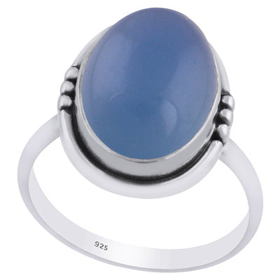 Minimal Rawa Work Around Blue Chalcedony Oval Shape 925 Sterling Solid Silver Ring - R3402423-43