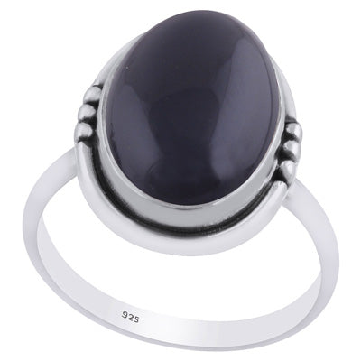 Minimal Rawa Work Around Black Onyx Oval Shape 925 Sterling Solid Silver Ring - R3402423-44