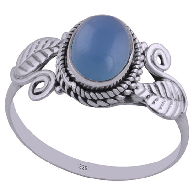 Gorgeous Handcrafted Work Around Blue Chalcedony Oval Shape 925 Sterling Solid Silver Ring - R3402425-63