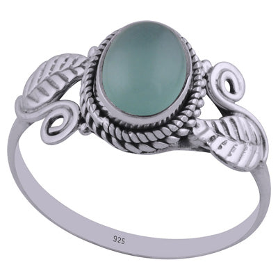 Gorgeous Handcrafted Work Around Aqua Chalcedony Oval Shape 925 Sterling Solid Silver Ring - R3402425-64