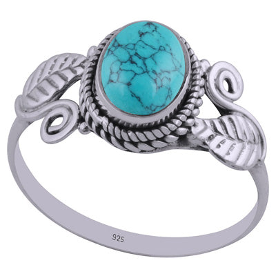 Gorgeous Handcrafted Work Around Turquoise Oval Shape 925 Sterling Solid Silver Ring - R3402425-9