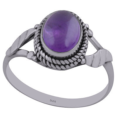 Beautiful leaves Around Amethyst Oval Shape 925 Sterling Solid Silver Ring - R3402426-1
