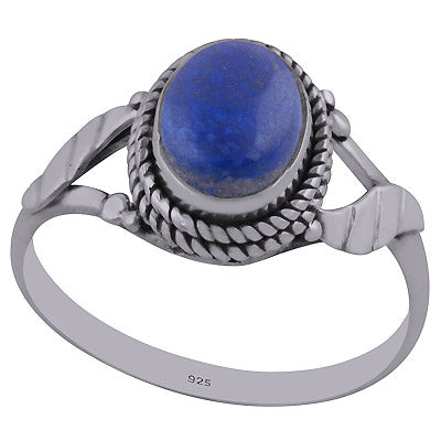 Beautiful leaves Around Lapis Oval Shape 925 Sterling Solid Silver Ring - R3402426-26