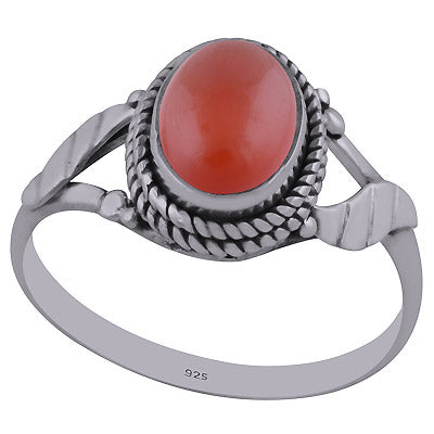 Beautiful leaves Around Carnelian Oval Shape 925 Sterling Solid Silver Ring - R3402426-31