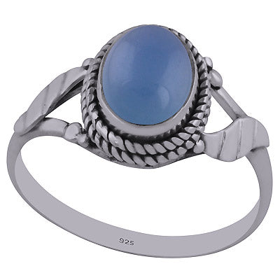Beautiful leaves Around Blue Chalcedony Oval Shape 925 Sterling Solid Silver Ring - R3402426-58