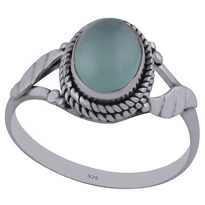 Beautiful leaves Around Aqua Chalcedony Oval Shape 925 Sterling Solid Silver Ring - R3402426-59