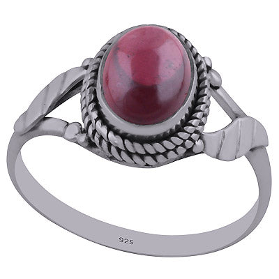 Beautiful leaves Around Garnet Oval Shape 925 Sterling Solid Silver Ring - R3402426-6