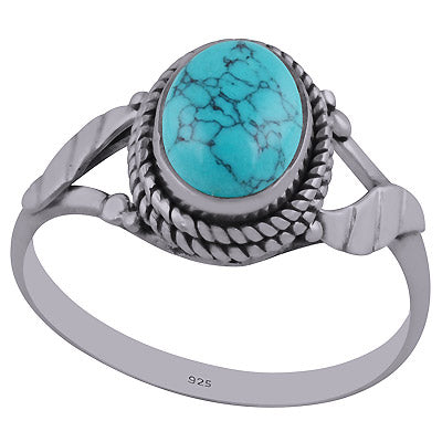 Beautiful leaves Around Turquoise Oval Shape 925 Sterling Solid Silver Ring - R3402426-9