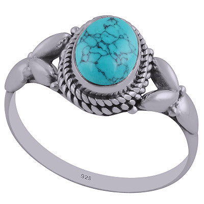 Gorgeous Embossed Handcrafted Twisted Wire Work Around Turquoise Oval Shape 925 Sterling Solid Silver Ring - R3402427-11